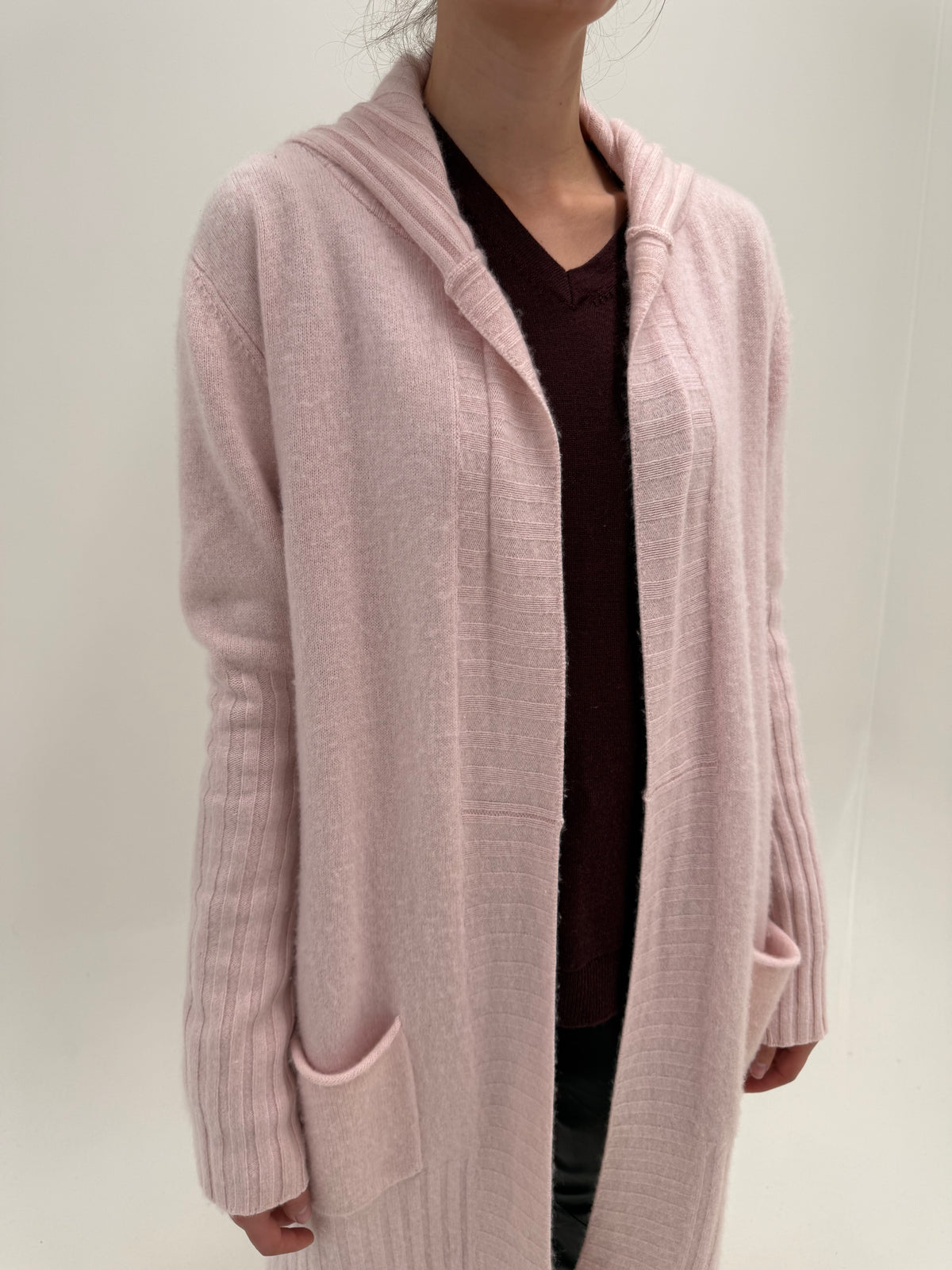 Palton din tricot cașmir multiply cu guler și buzunare powder Pink