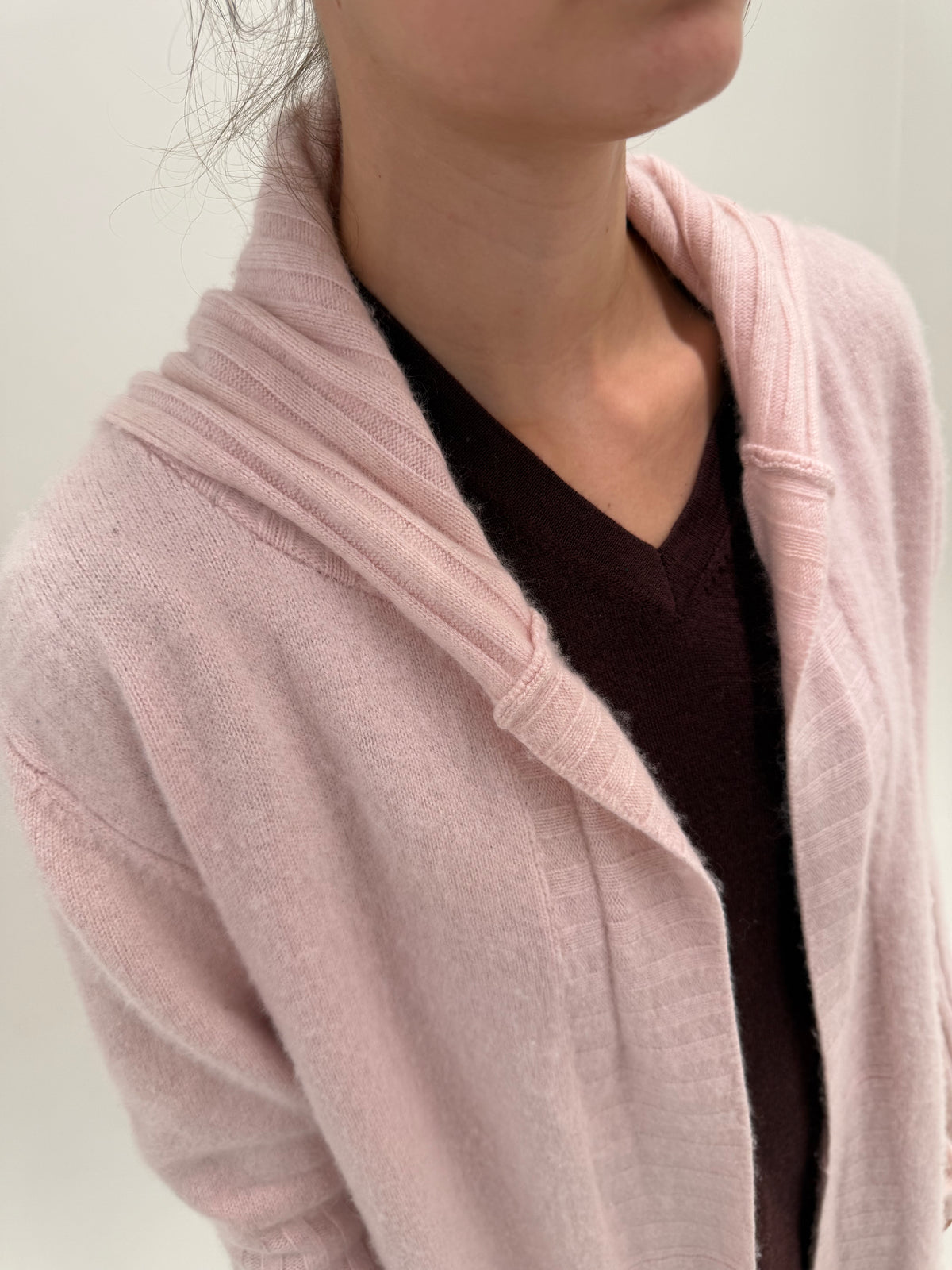 Palton din tricot cașmir multiply cu guler și buzunare powder Pink