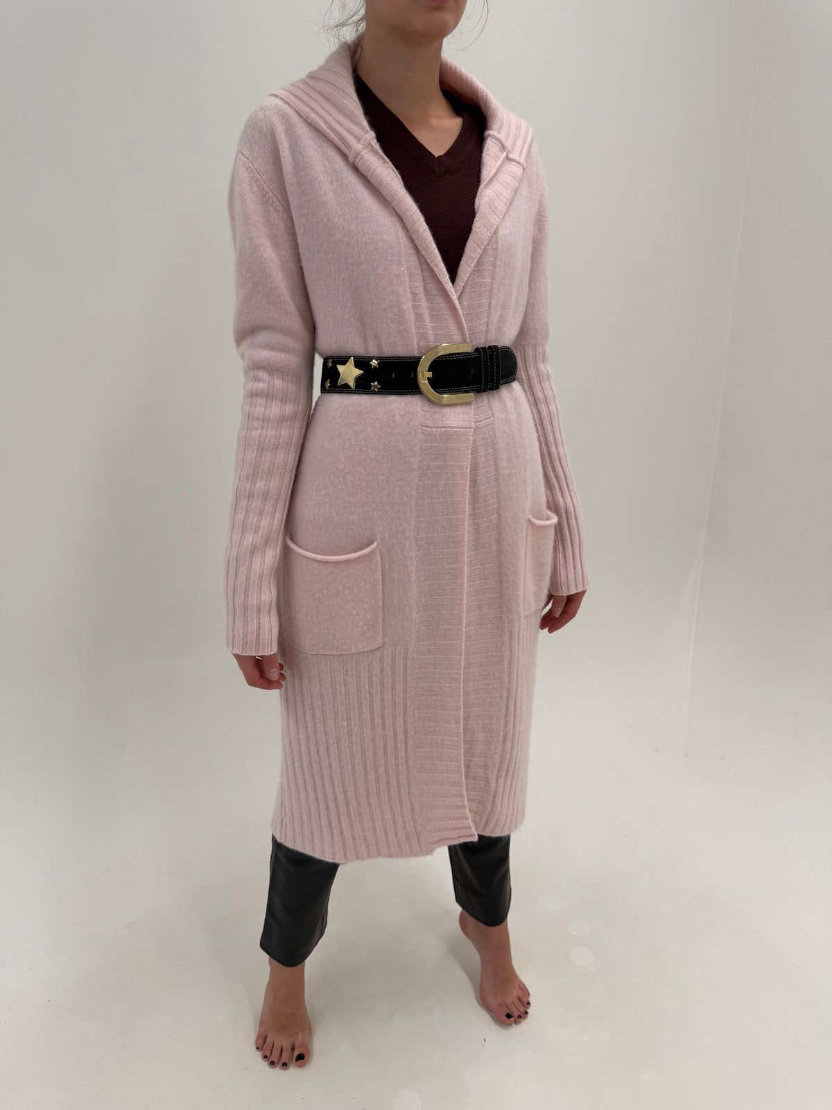 Palton din tricot cașmir multiply cu guler și buzunare powder Pink