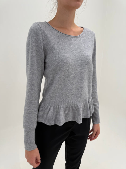 Pulover cu peplum silver gray din lana extrafina