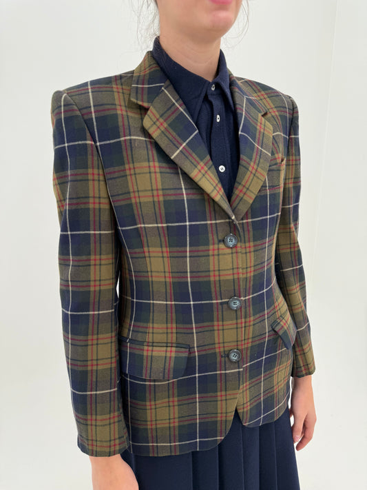 Sacou italian din tweed tartan de lana în combinație superbă de culori