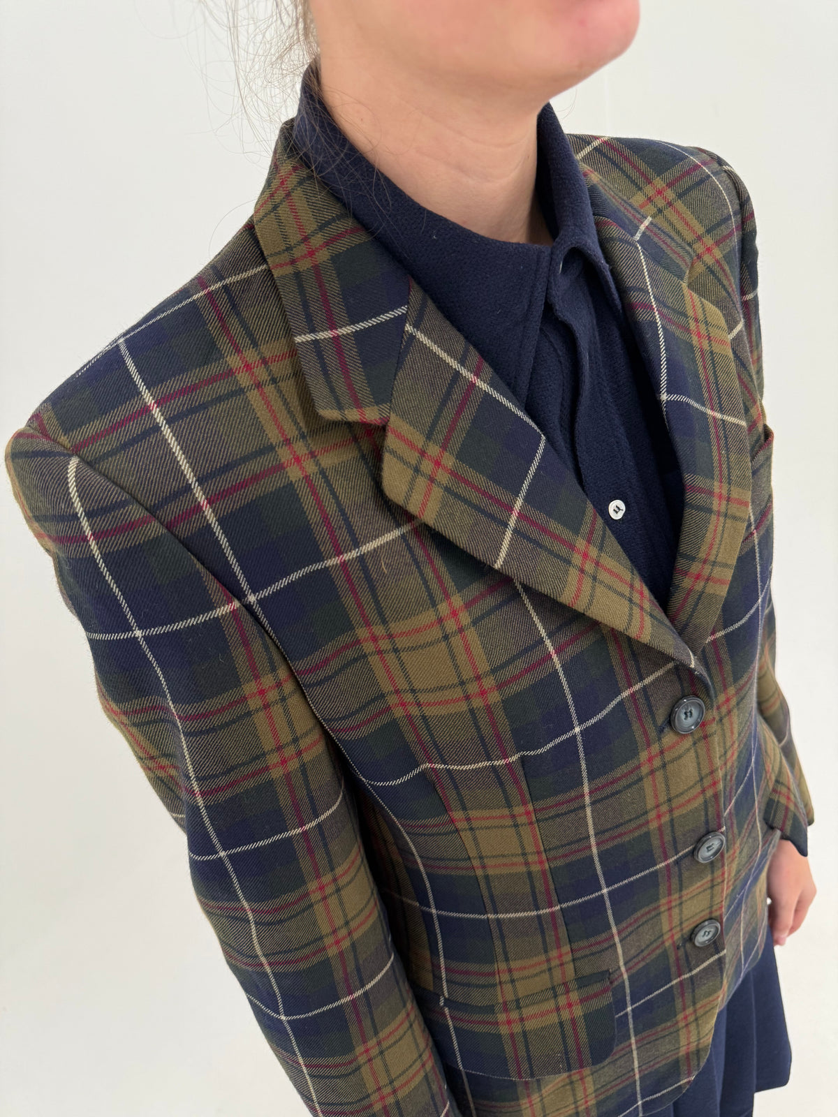 Sacou italian din tweed tartan de lana în combinație superbă de culori