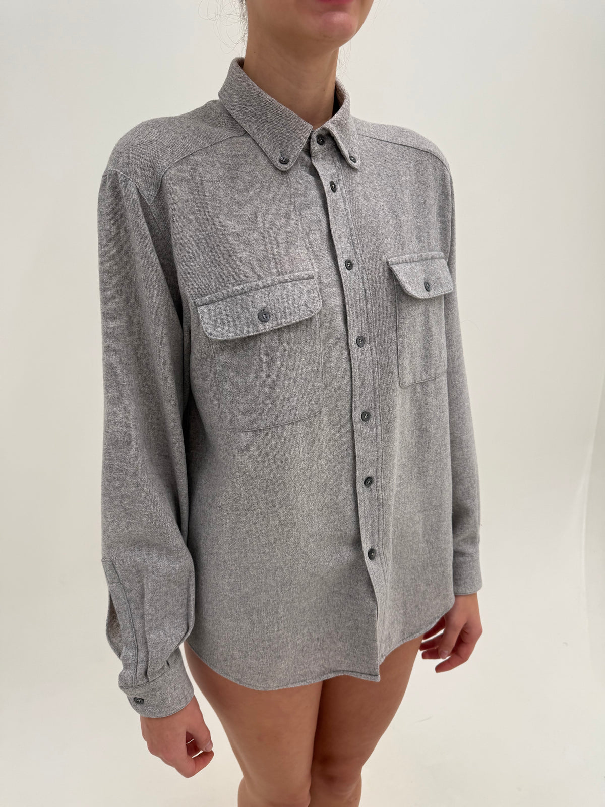 Cămașa vintage Balmain din lana extrafina silver gray