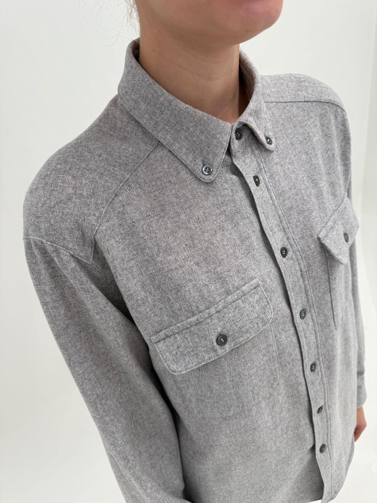 Cămașa vintage Balmain din lana extrafina silver gray