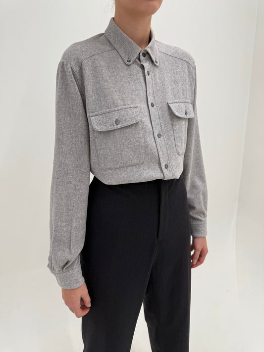 Cămașa vintage Balmain din lana extrafina silver gray