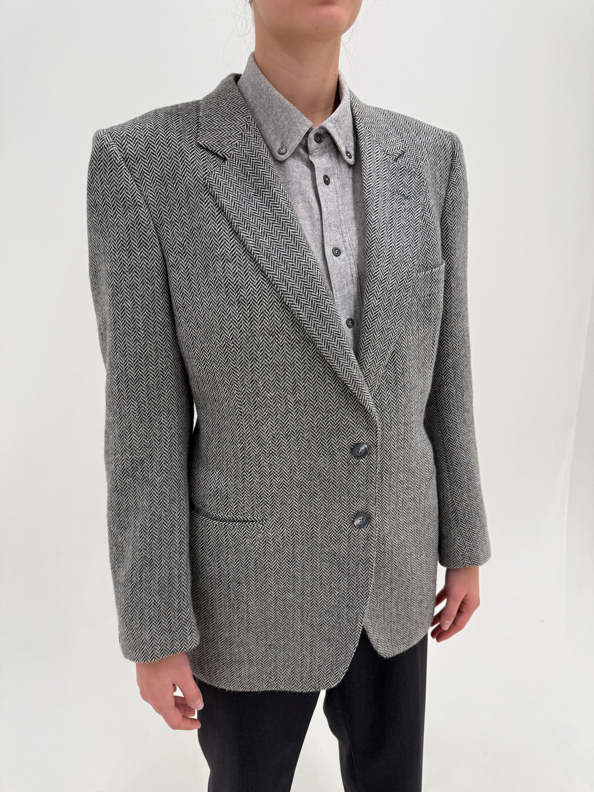 Sacou Dior vintage din tweed gros Chevron de cașmir alb negru și Căptușeală monogramată Dior