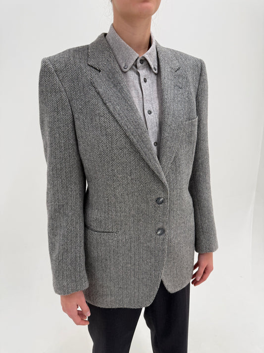 Sacou Dior vintage din tweed gros Chevron de cașmir alb negru și Căptușeală monogramată Dior