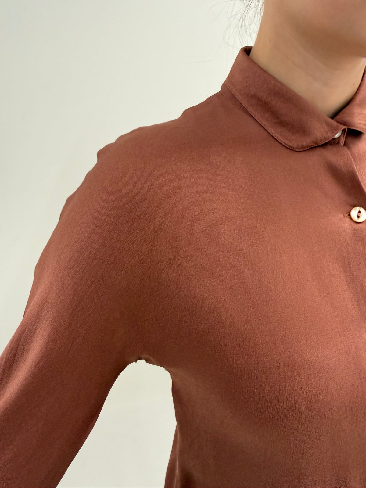 Cămașa Max Mara din twill de mătase naturală chestnut brown