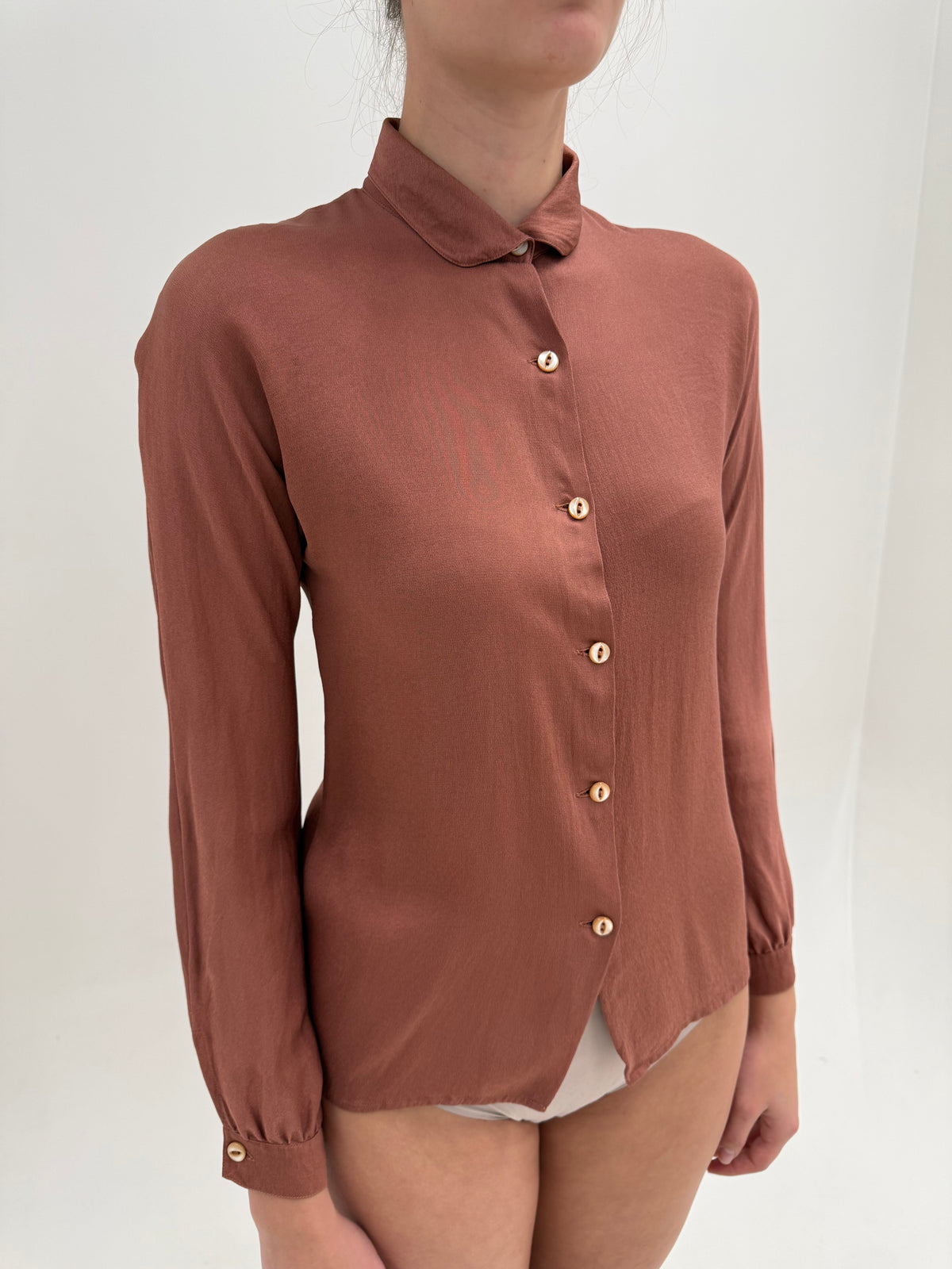 Cămașa Max Mara din twill de mătase naturală chestnut brown