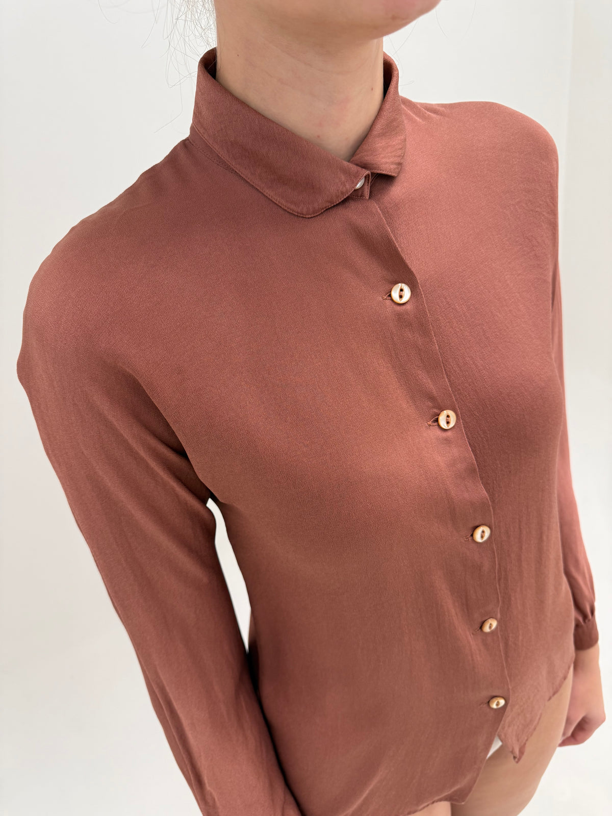 Cămașa Max Mara din twill de mătase naturală chestnut brown