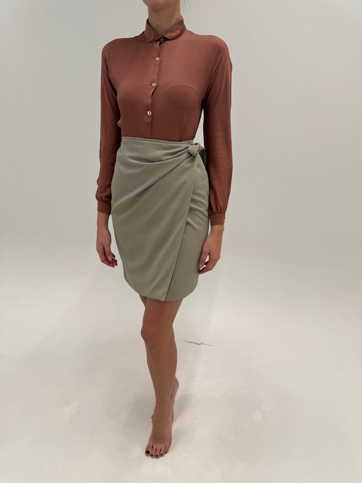 Fustă Max Mara grej petrecuta și drapată ultra chic atemporală din lana extrafina