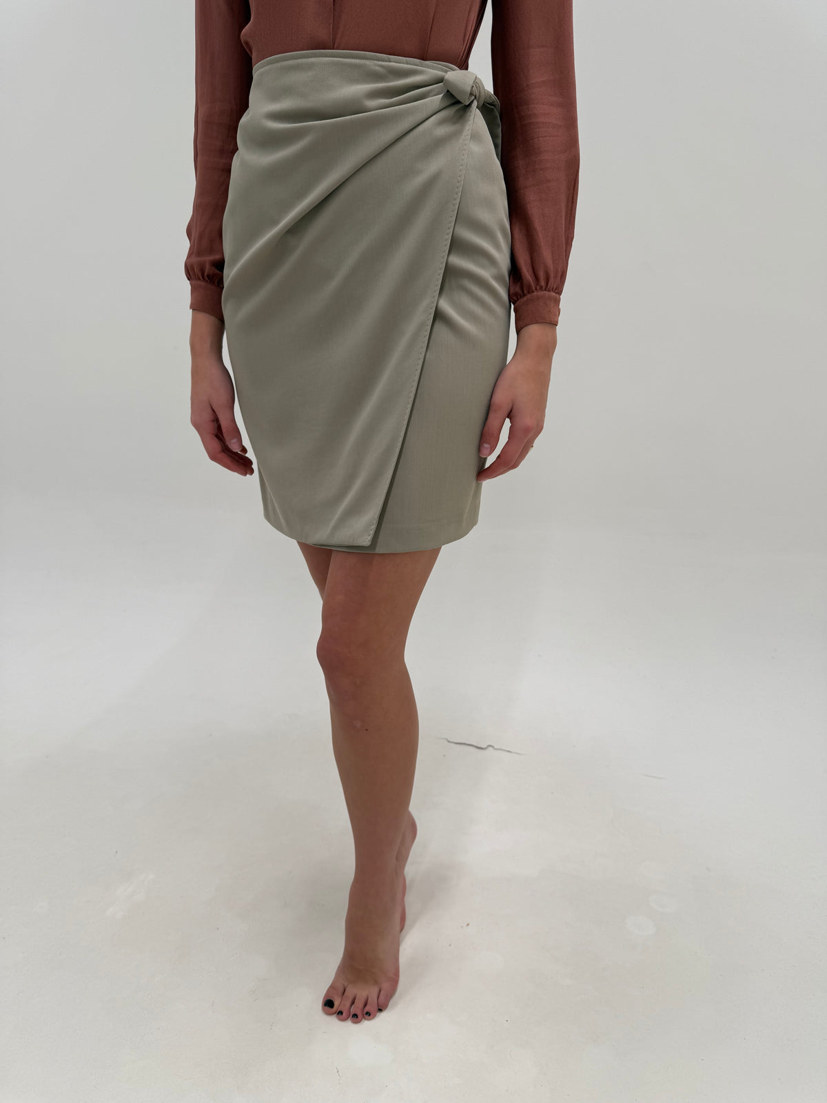 Fustă Max Mara grej petrecuta și drapată ultra chic atemporală din lana extrafina