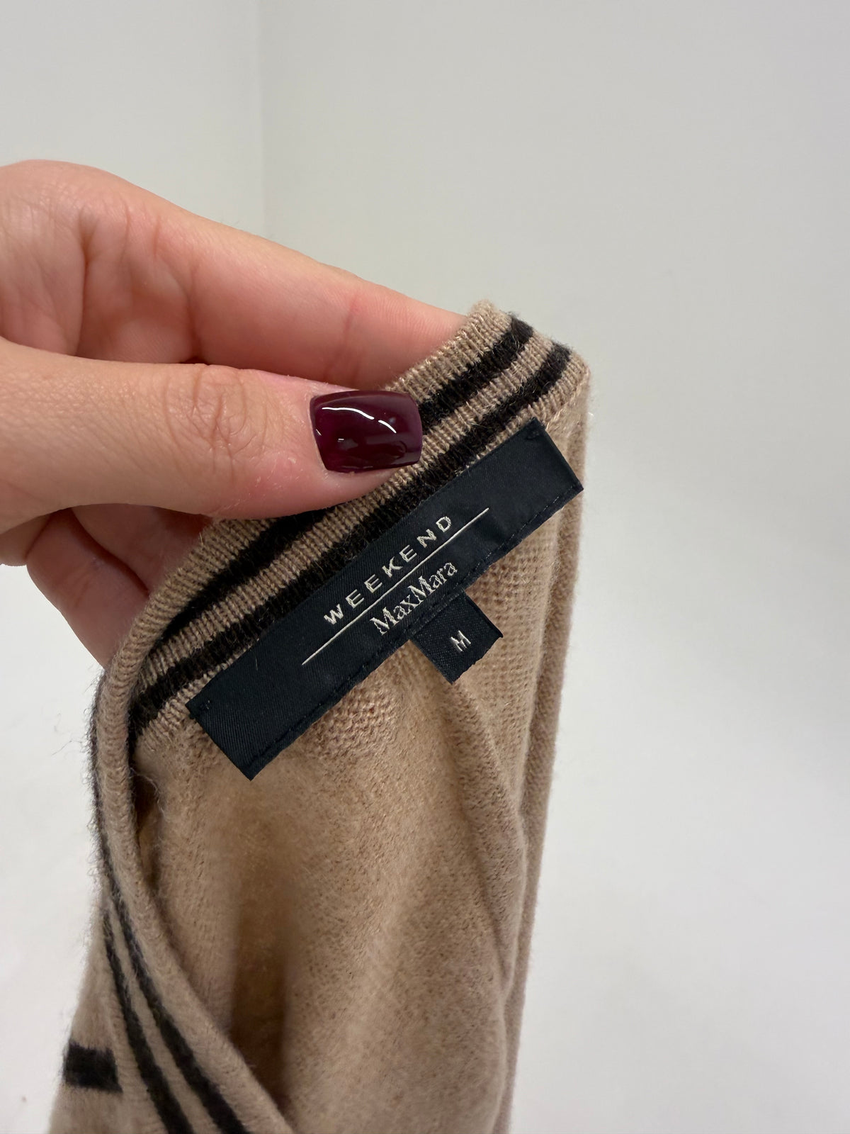 Cardigan Max Mara camel tall cu dungi și print floral din lana extrafina și cașmir