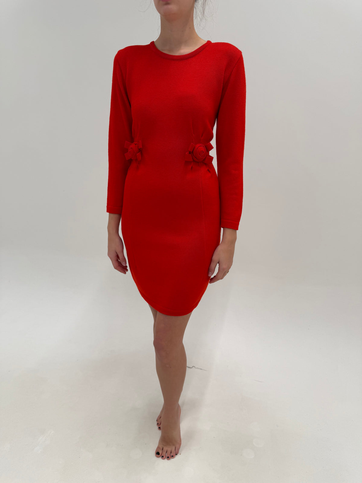 Rochie italiana vintage cu talie marcată și decorațiuni 3D din lana extrafina pura virgină certificată
