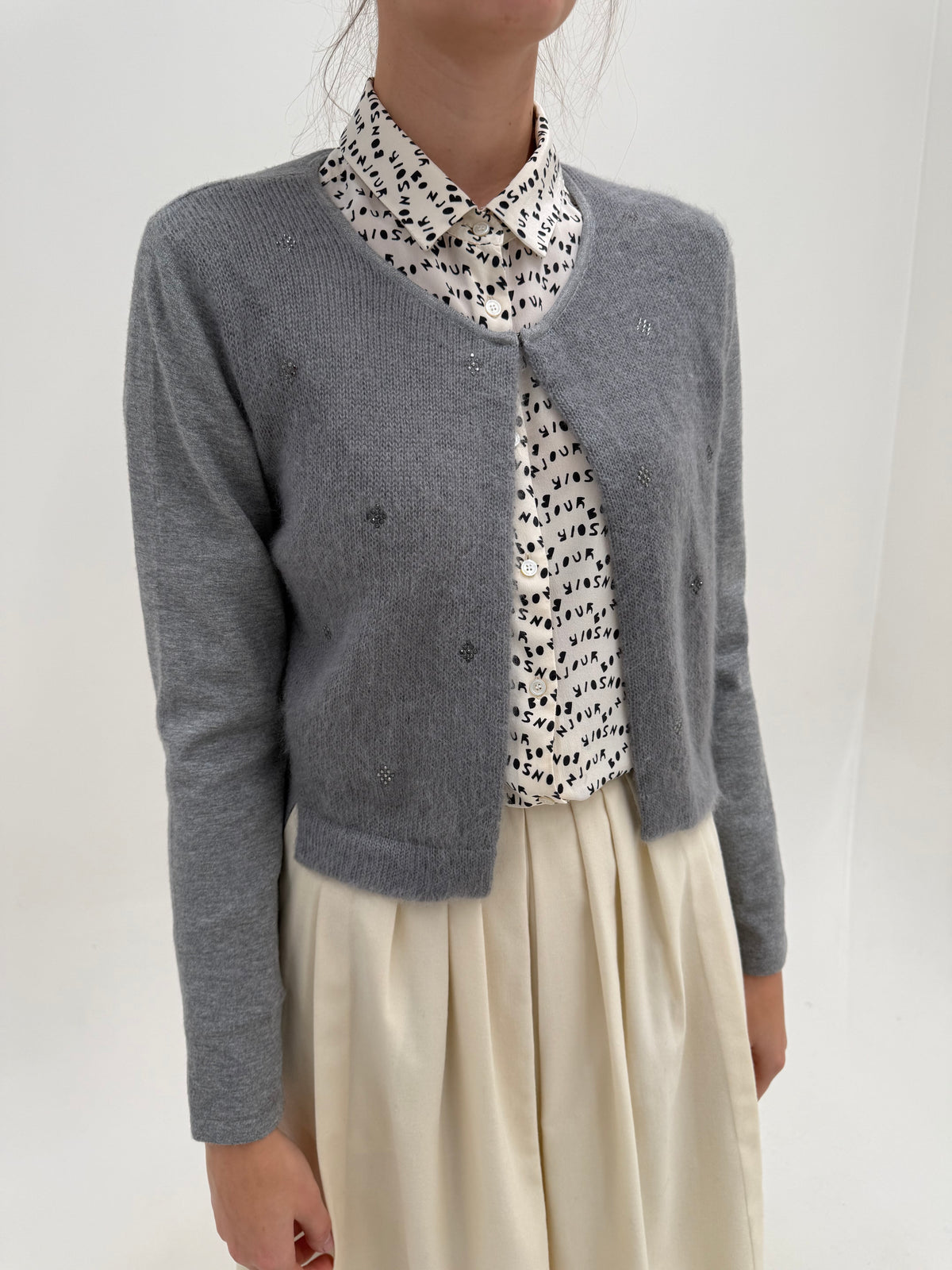 Cardigan luxury Luisa Cerano din baby mohair și lana cu aplicații manuale
