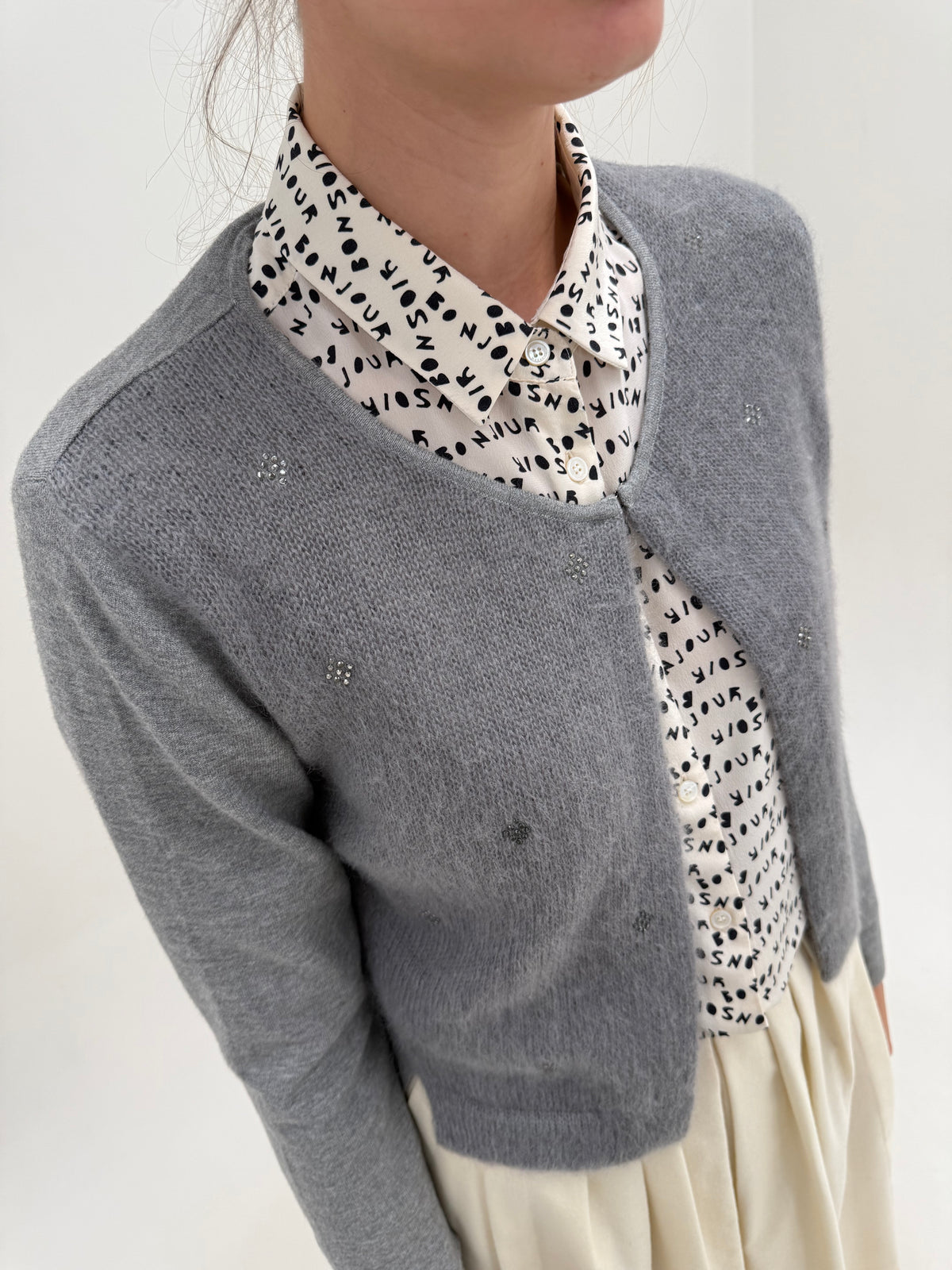 Cardigan luxury Luisa Cerano din baby mohair și lana cu aplicații manuale