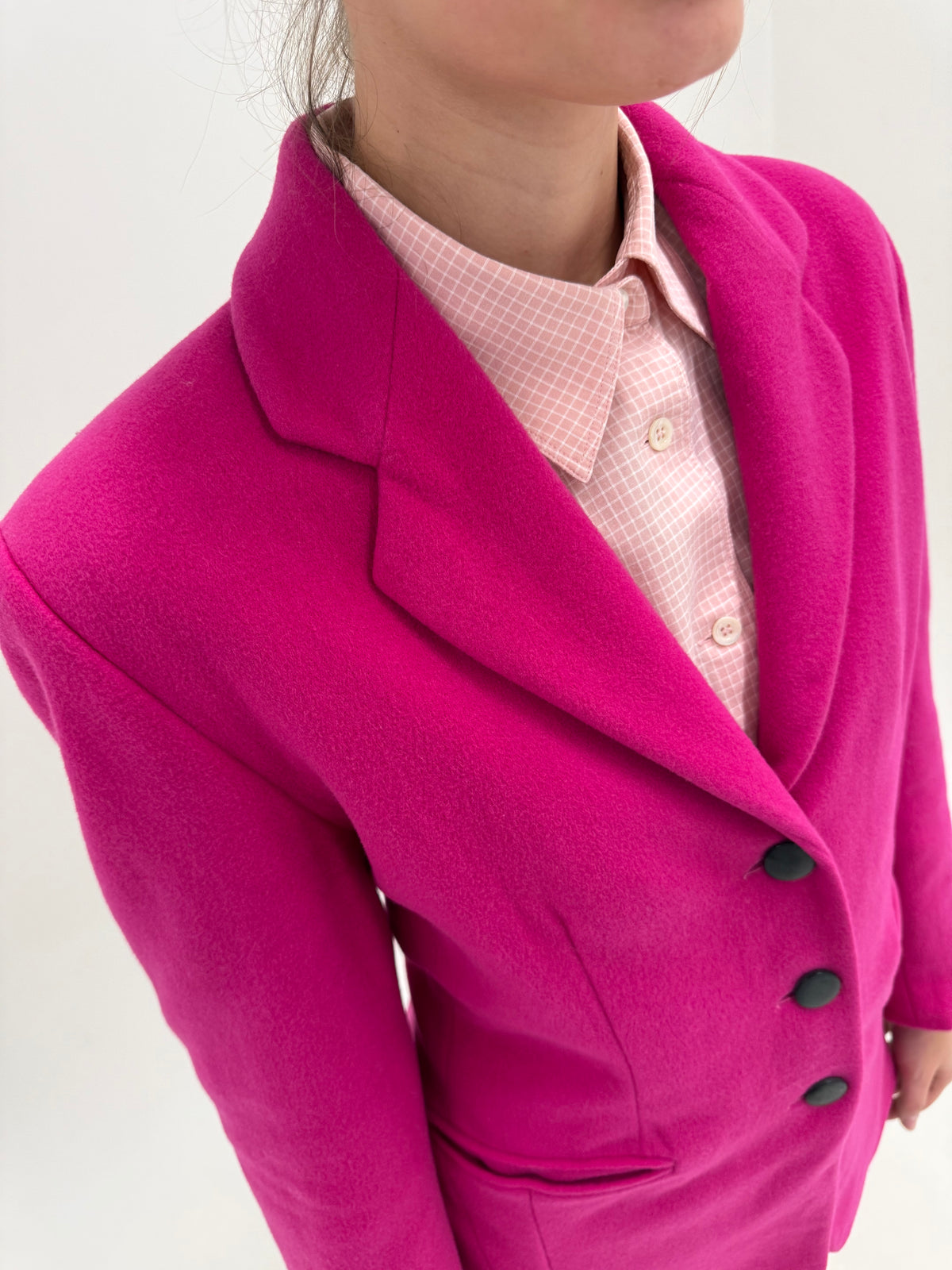 Sacou Luisa Spagnoli fucsia din stofă groasă flannel de lana cu cașmir