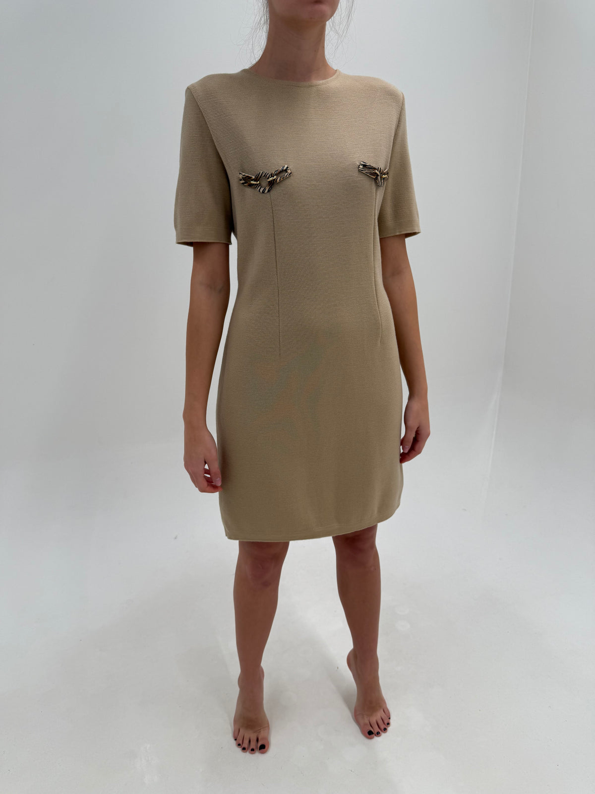 Rochie vintage camel nouă cu etichetă din tricot dens plin de lana merino extrafina