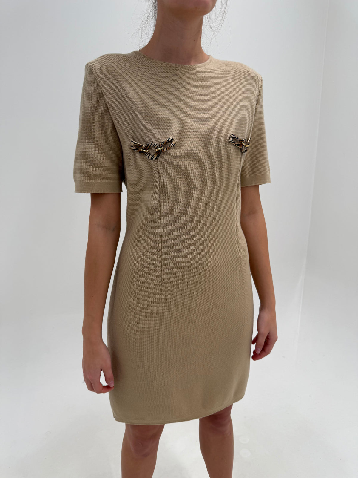 Rochie vintage camel nouă cu etichetă din tricot dens plin de lana merino extrafina