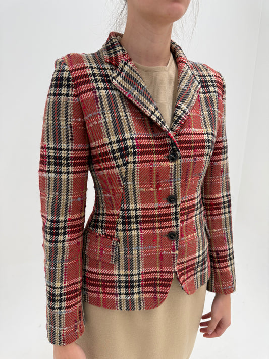 Sacou italian de designer Antonio Fusco din tweed gros excepțional cambrat în culori clasice
