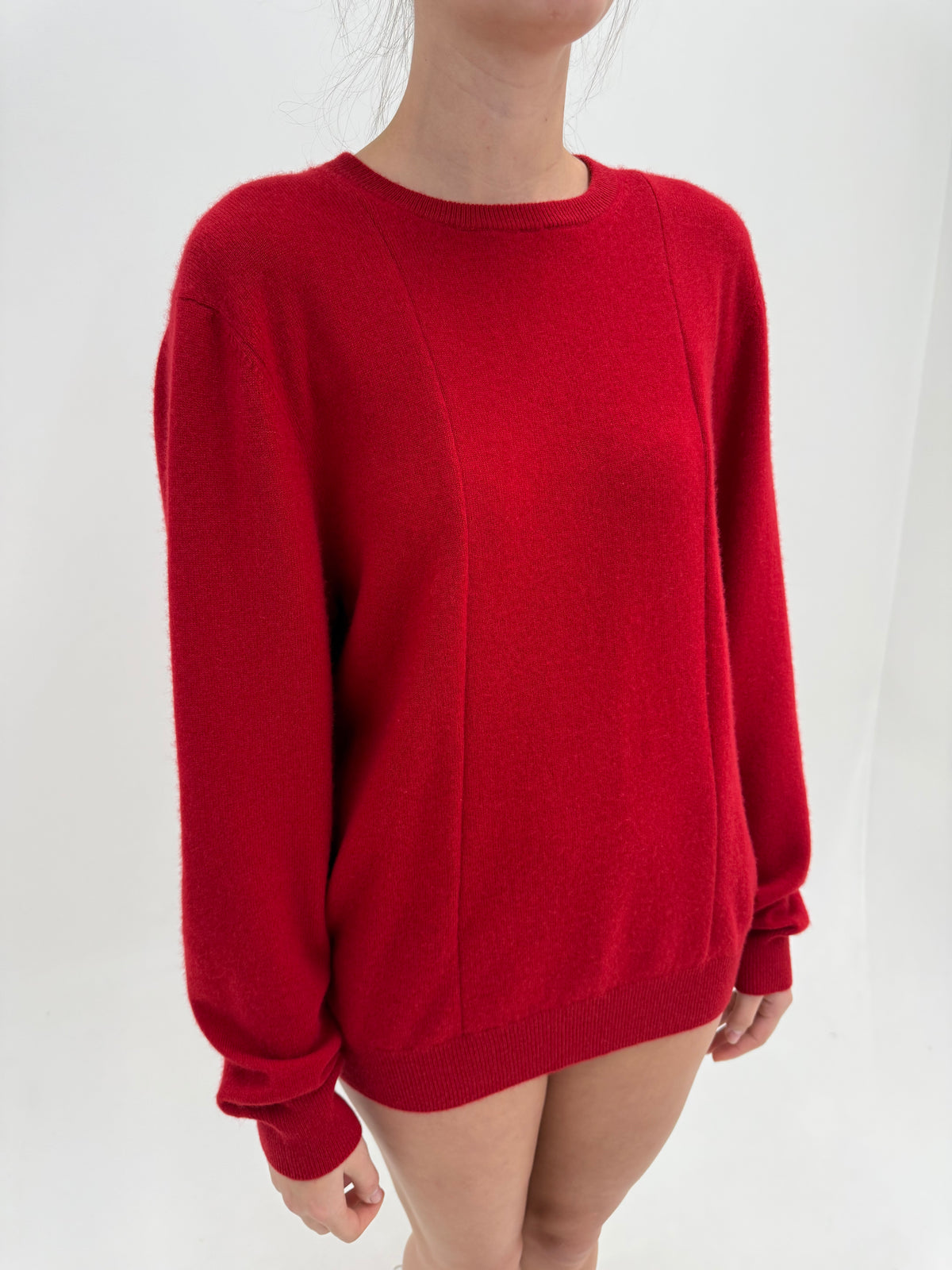 Pulover din cașmir dark cherry red crew neck