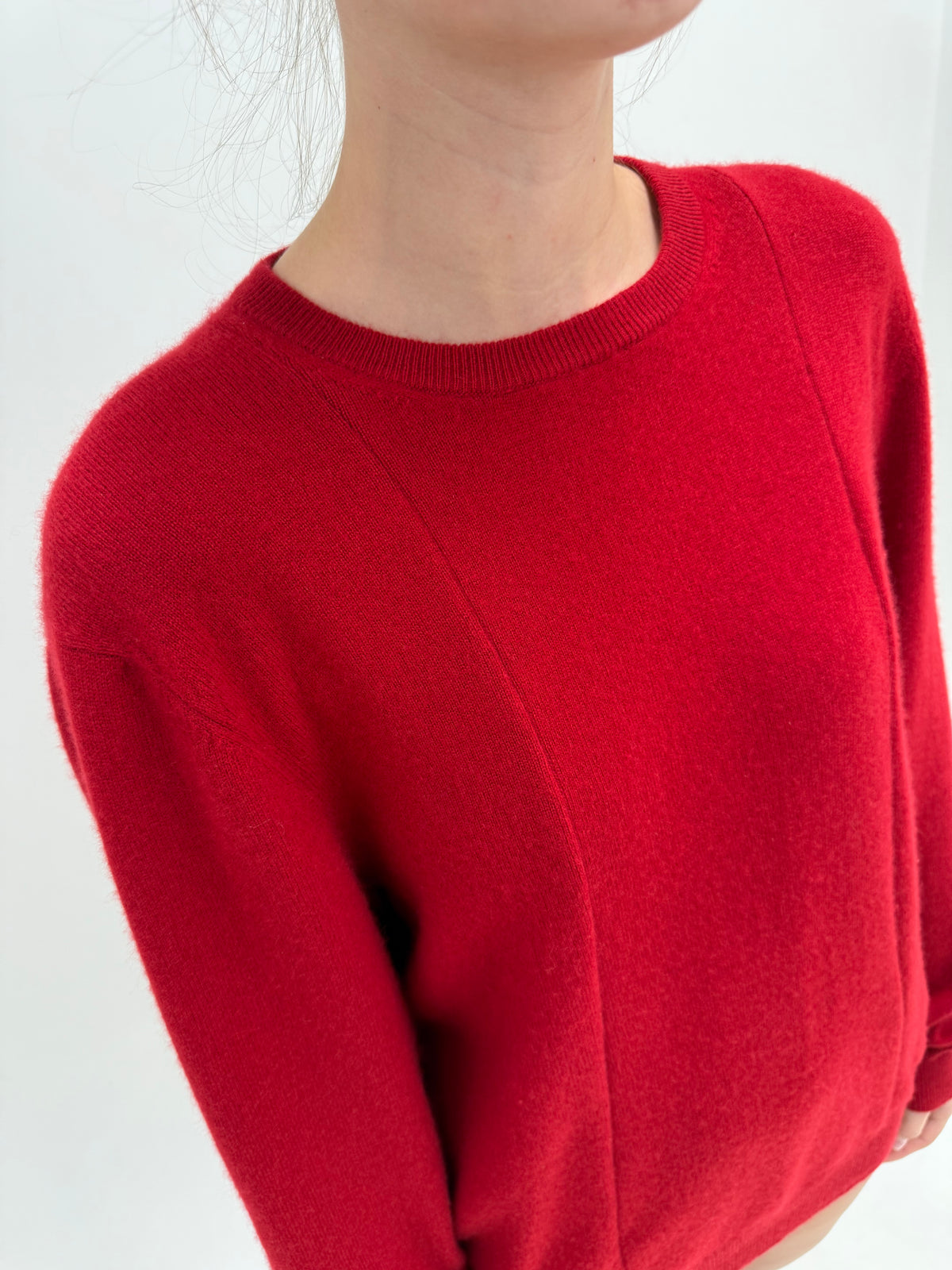 Pulover din cașmir dark cherry red crew neck