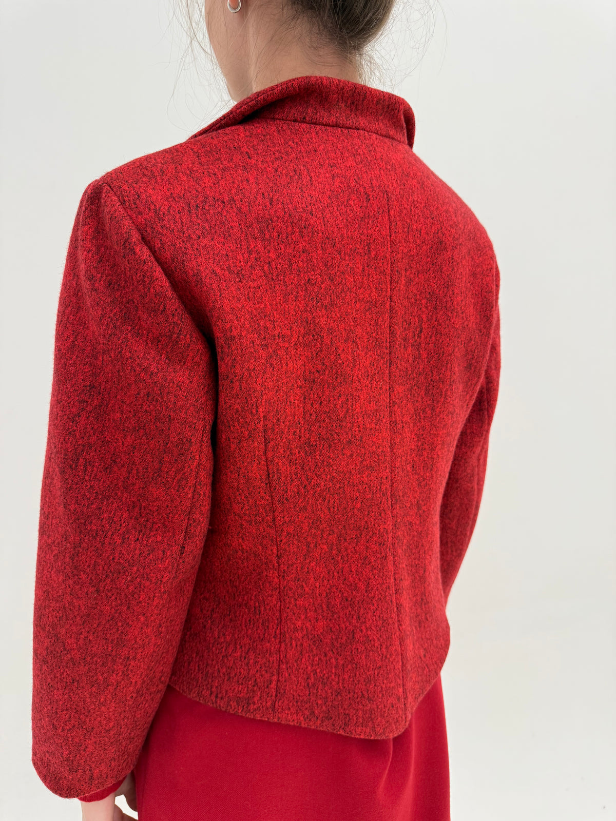 Jacheta vintage groasă de brand luxury din stofă melanj dark cherry red
