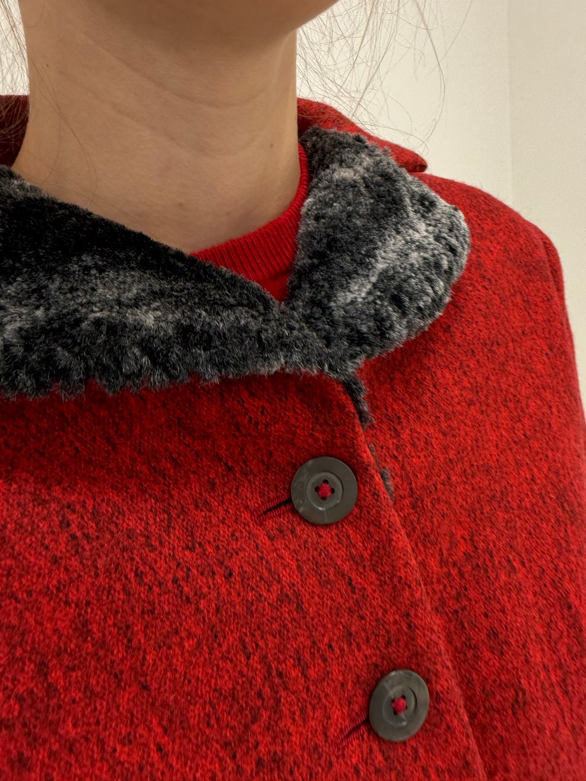 Jacheta vintage groasă de brand luxury din stofă melanj dark cherry red