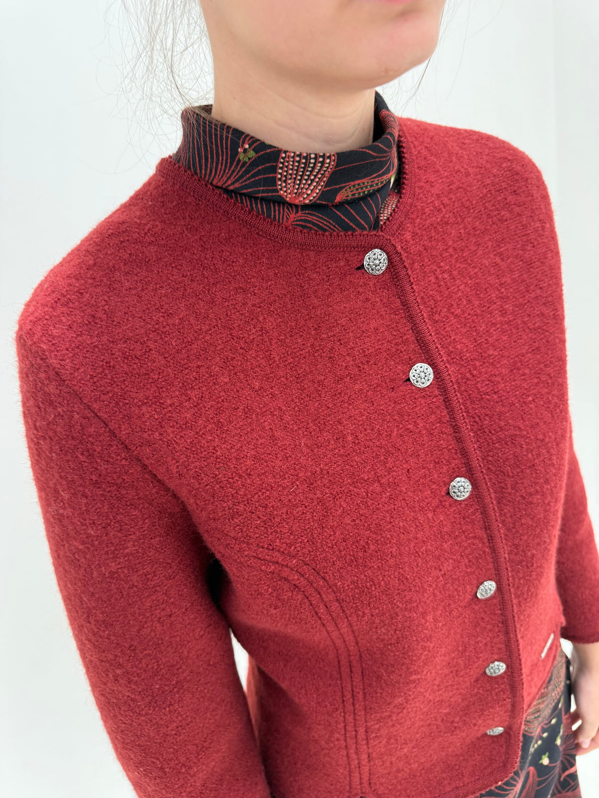 Jacheta Merlot red ultra confort și super călduroasă din boiled wool gros în croi cambrat