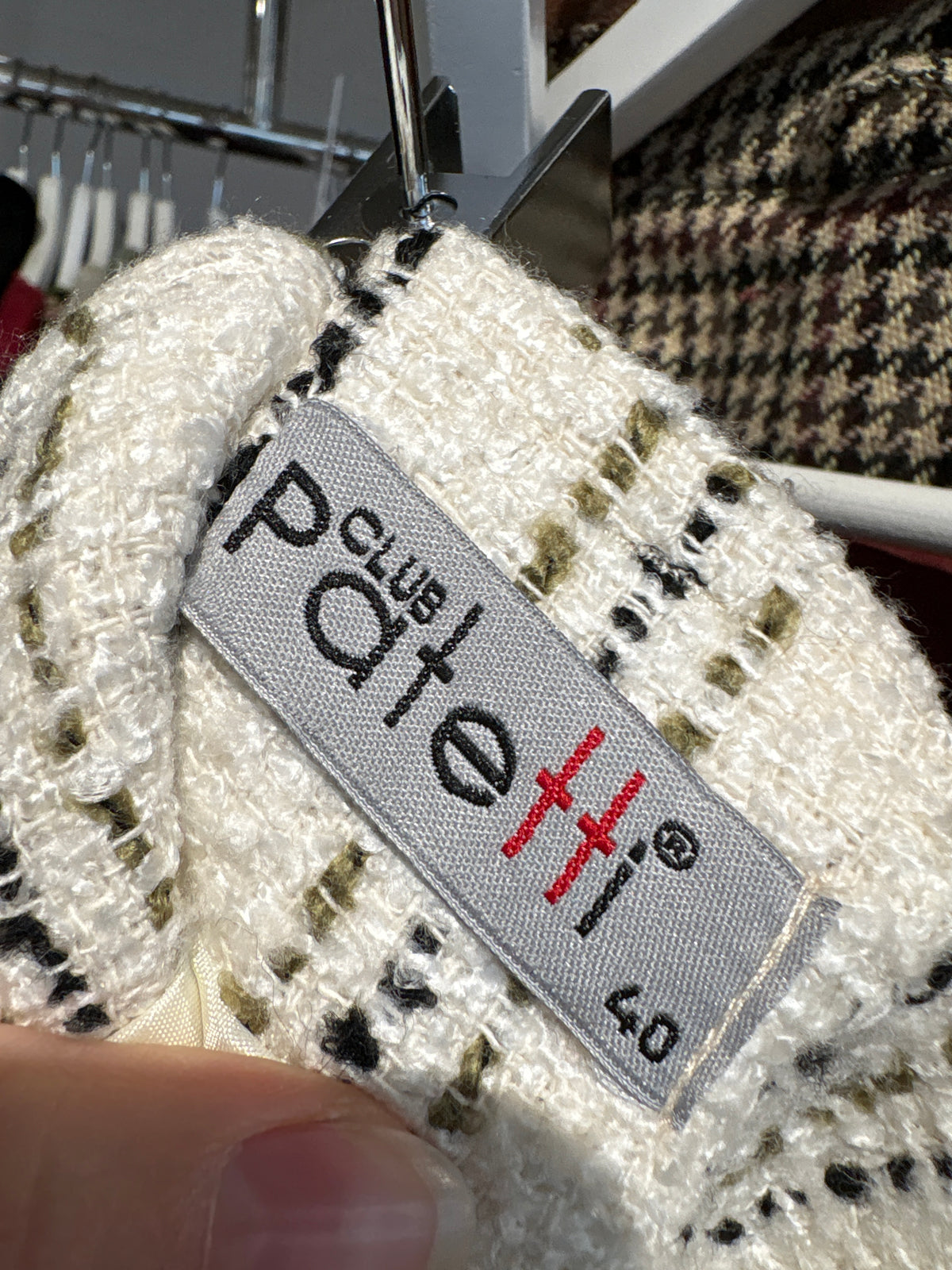Fustă maxi creion ivoire din tweed gros în stil Chanel de bumbac cu dungi verticale
