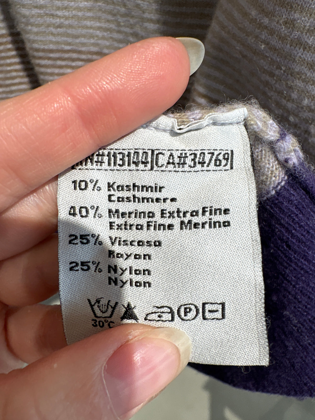 Pulover italian în dungi taupe din lana merino extrafina cu cașmir