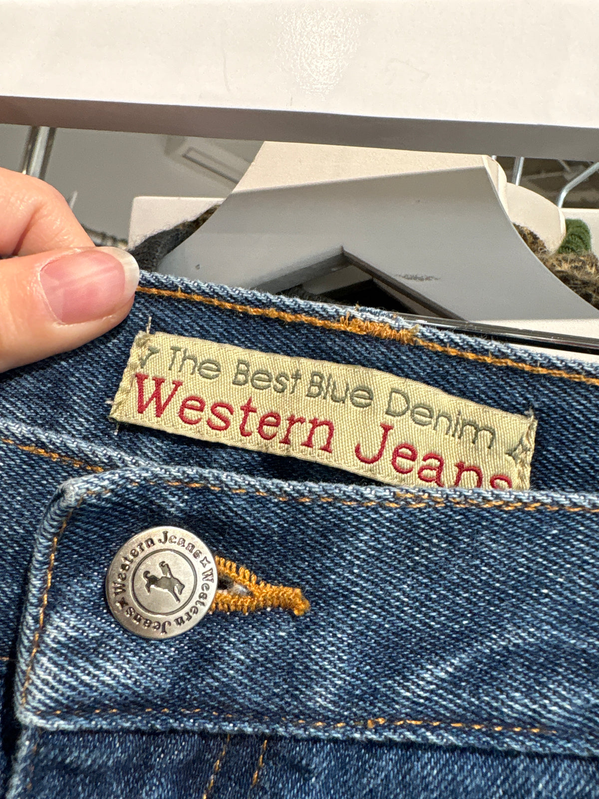 Jeans tall din bumbac din denim gros indigo wash cu talie ultra înaltă