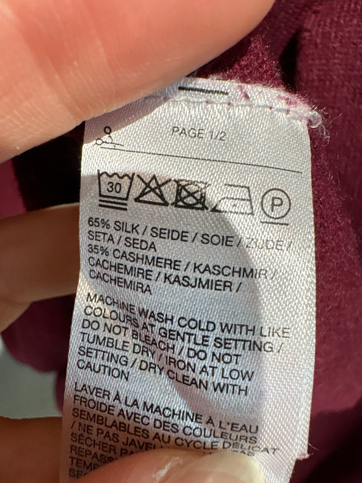 Maleta quarter zip burgundy din cașmir și mătase naturală