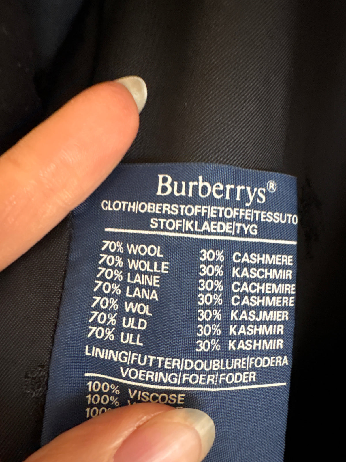 Sacou Burberry Navy din stofă de lana și cașmir cu nasturi aurii cu logoul brandului