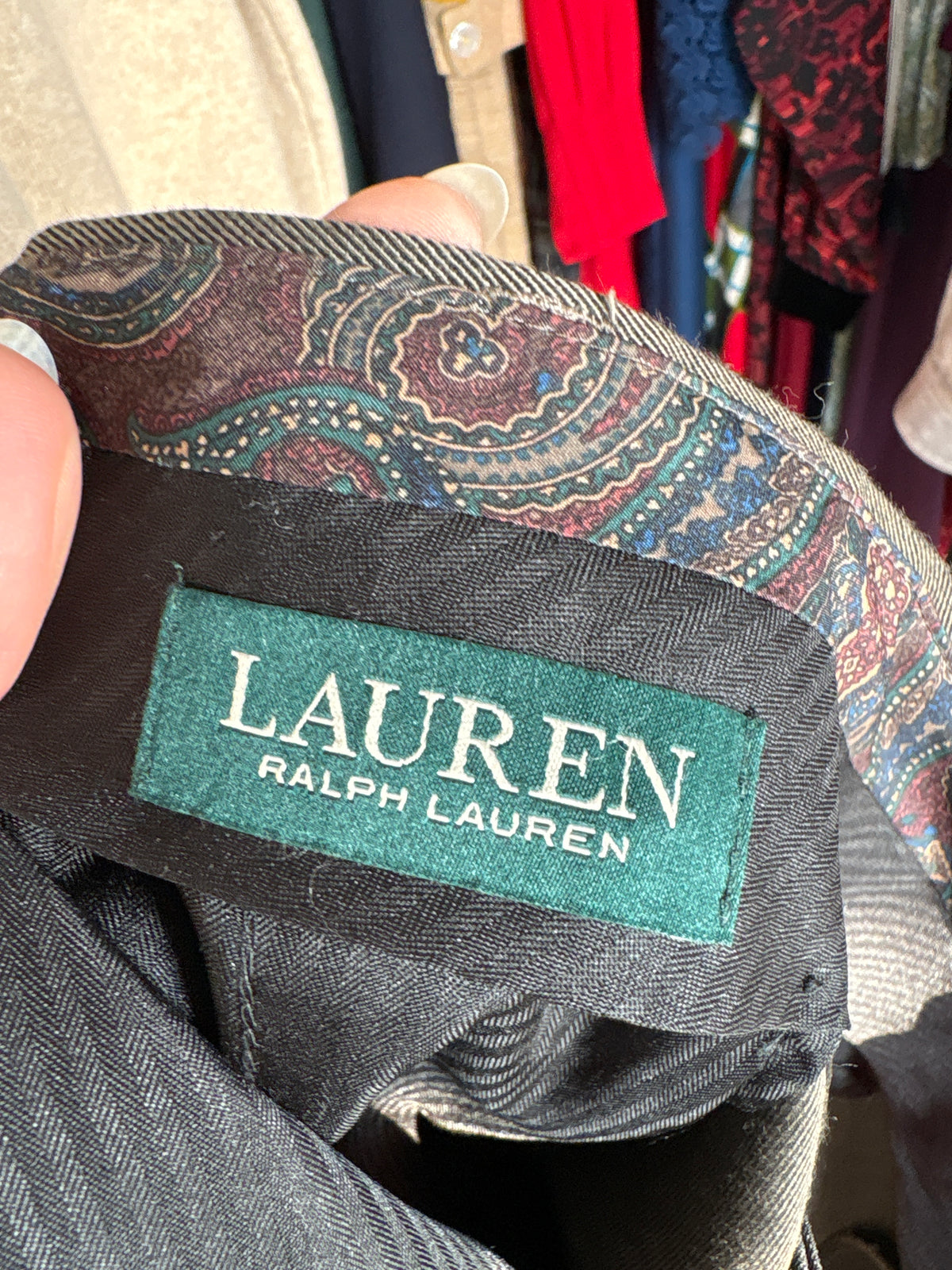 Pantaloni Ralph Lauren din lana extrafina tall plus size military gray