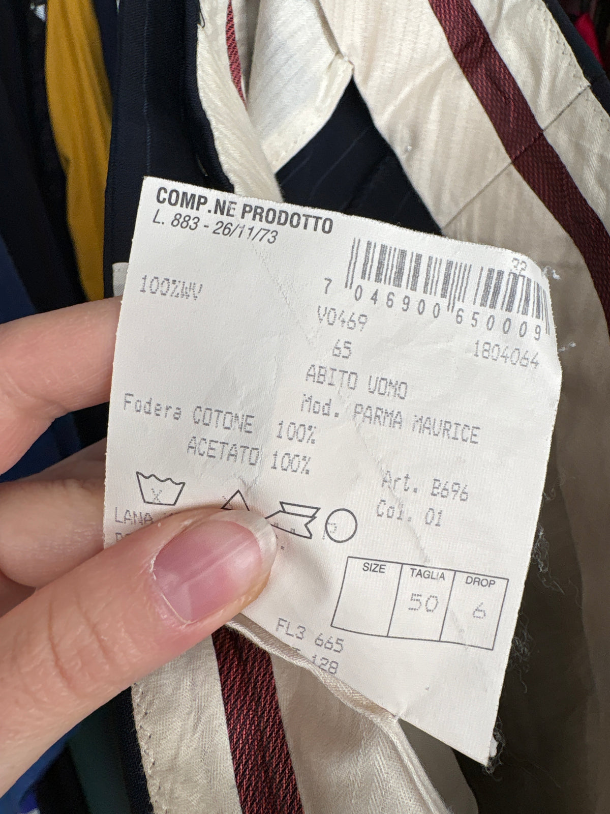 Pantaloni ultra tall din lana extafina italienești cu dungi fine verticale baby blue