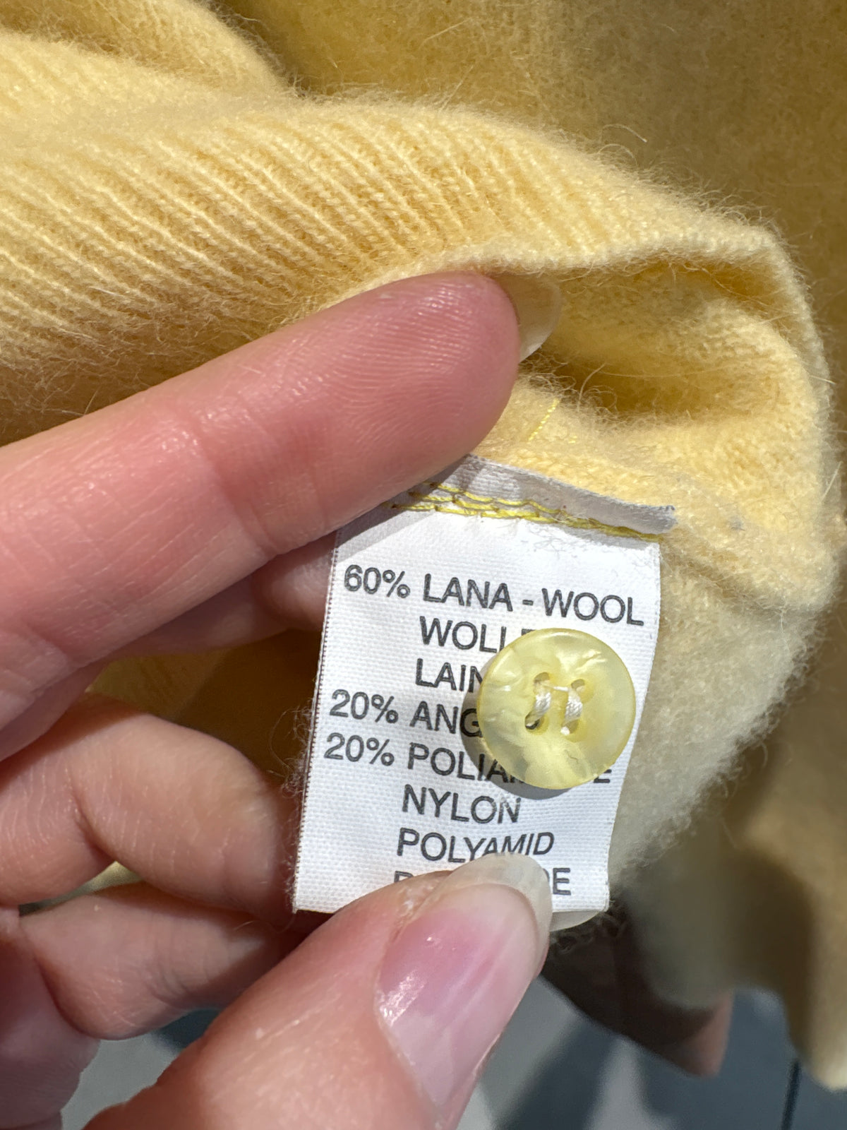 Pulover vintage polo din lana plină cu Angora petite butter yellow