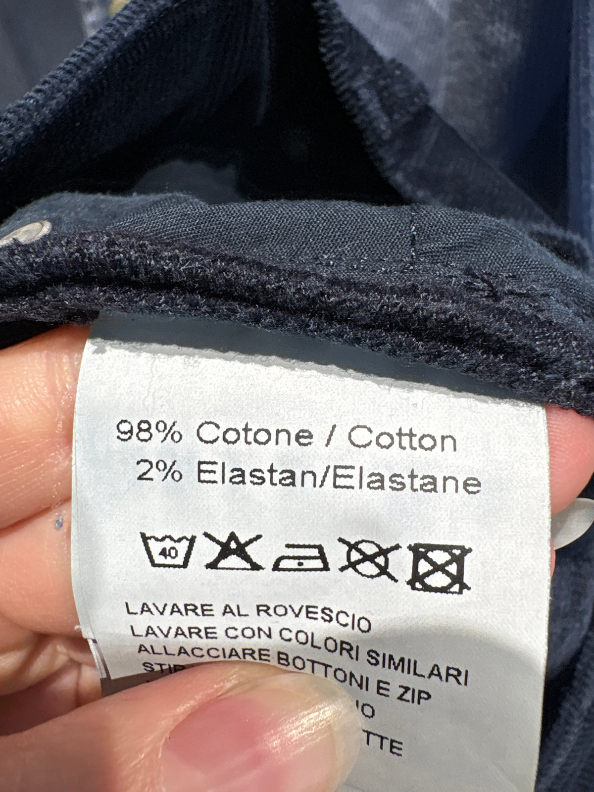Pantaloni Luisa Spagnoli din catifea albastru cerneală petite raiata fin confort