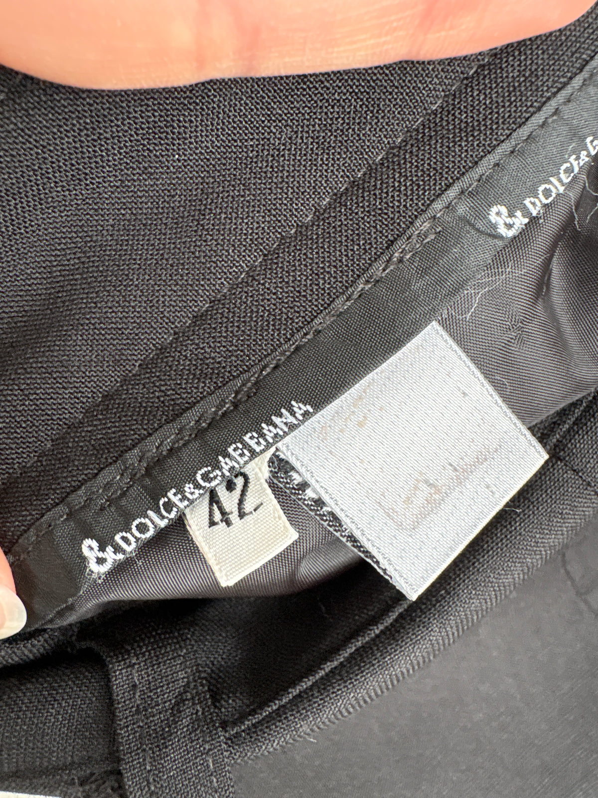 Pantaloni Dolce&Gabbana business negri petite din lana extrafina în croi chinos
